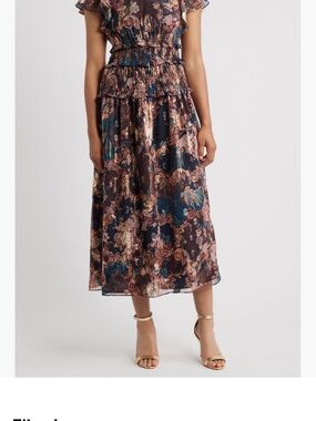 Eliza J Navy Floral Midi Dress with Dusty Rose and Teal